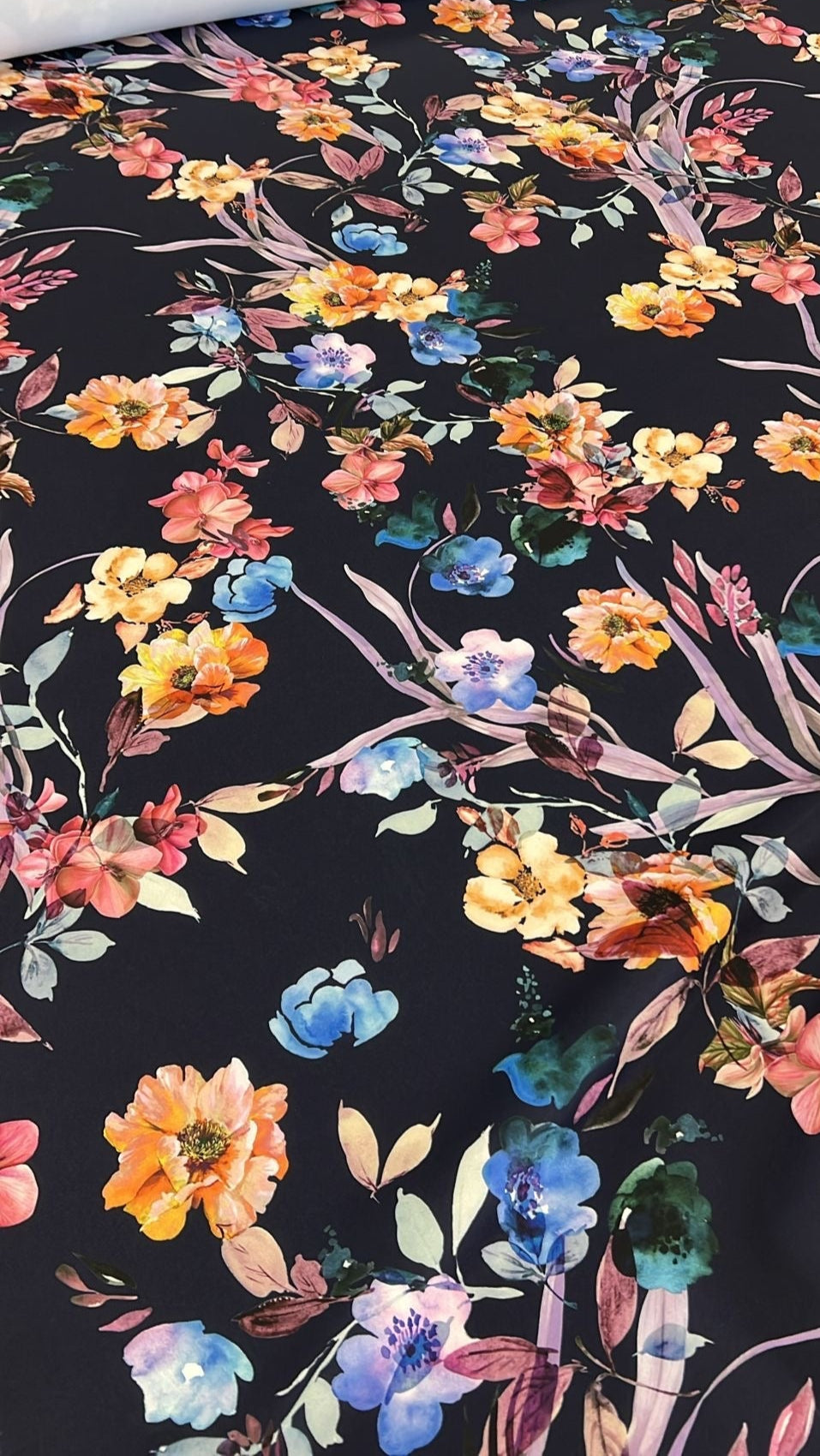 Navy Floral Scuba Foam 3D Mono Scuba Stretch Jersey Fabric Stretch - T9 Fabrics